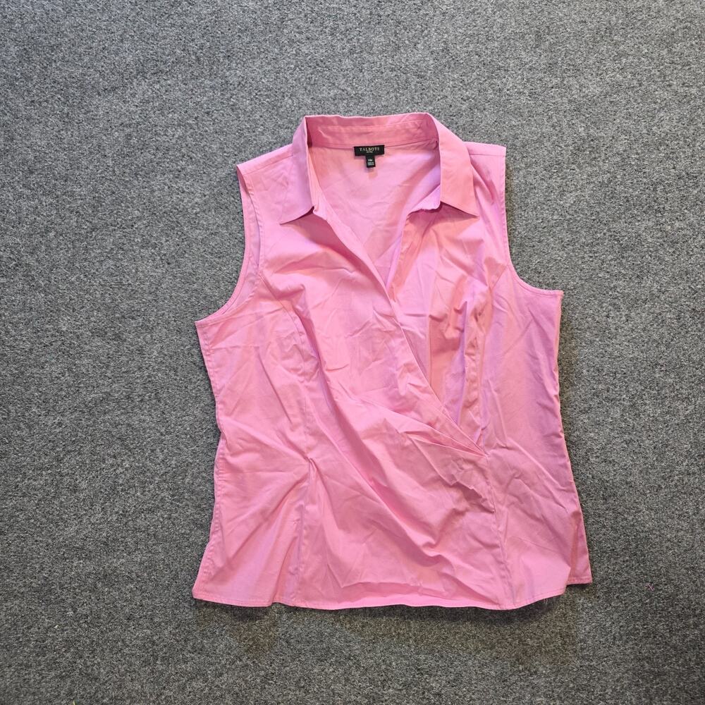 Talbots Top Women Size 14 Petite Pink Sleeveless Faux Wrap Fitted Capsule Casual